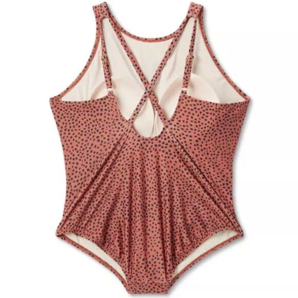 New Kona Sol Spotted Print High Neck Ruched One Piece Swimsuit Woman's 16 - Picture 4 of 10